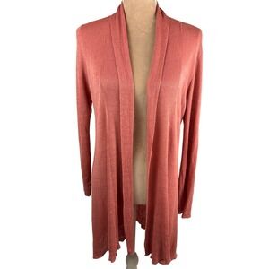 Eileen Fisher Womens Small Open Cardigan Sweater Linen‎ Blend Coral Pink Coastal